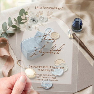 Elegant Soft Taupe Modern Floral Arch Wedding Acrylic Invitations