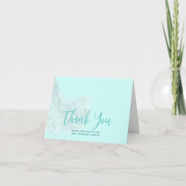 Elegant Soft Turquoise Wedding Dress Bridal Shower Thank You Card (Front)