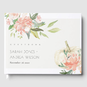Elegant Soft White Pumpkin Blush Floral Wedding Guest Book