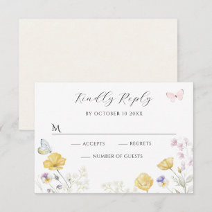 Elegant soft wild floral butterfly RSVP card