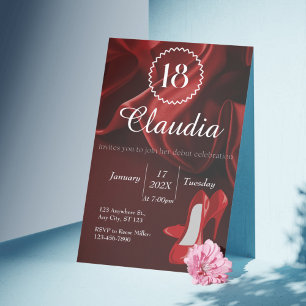Élégant Soie Rouge & Invitation 18e Anniversaire B