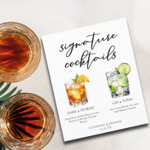 Elégant soir Signature Cocktails Menu Mariage