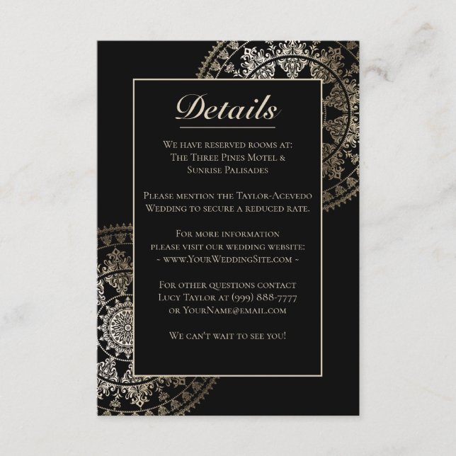 Elégant Solar Mandala Mariage Détails Carte Gold (Devant)