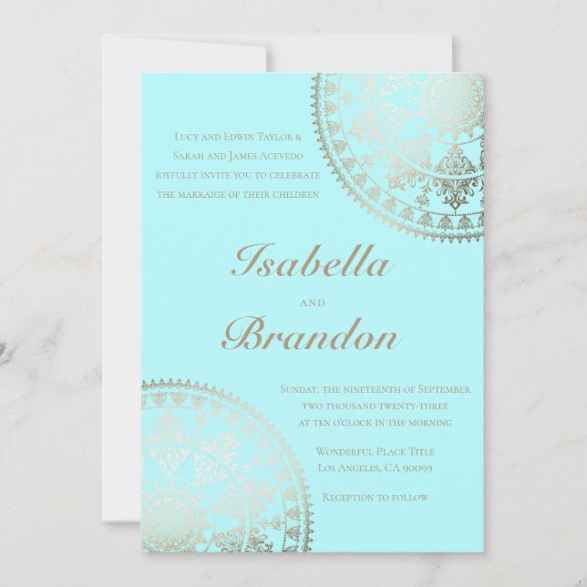 Elegant Solar Mandala Wedding Invitations Gold (Front)