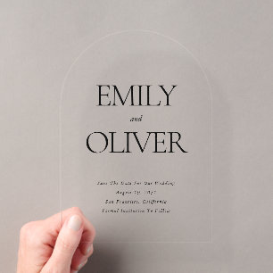 Elegant Solid Black Arch Shaped Wedding Acrylic Invitations