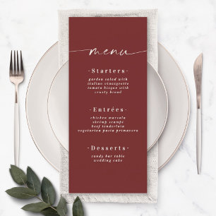 Elegant Solid Colour Dark Wine Cinnamon Red Weddin Menu