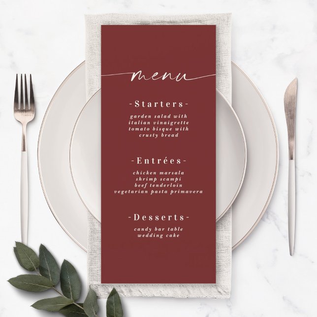 Elegant Solid Colour Dark Wine Cinnamon Red Weddin Menu (Creator Uploaded)