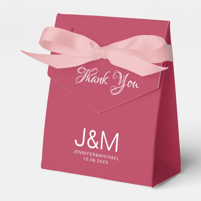 Elegant Solid Colour Viva Magenta Calligraphy Favor Box (Front Side)