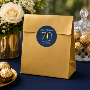 Elegant Solid Gold Navy Blue 70th Birthday  Classic Round Sticker