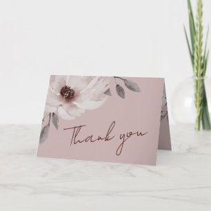 Elegant Solid Pink Watercolor Floral Wedding Photo Thank You Card