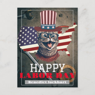 Elegant Solidarity worker Labour Day with USA flag Postcard