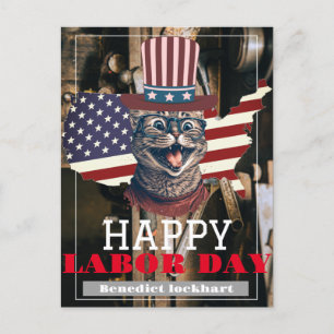 Elegant Solidarity worker Labour Day with USA flag Postcard