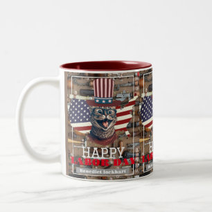 Elegant Solidarity worker Labour Day with USA flag Two-Tone Coffee Mug