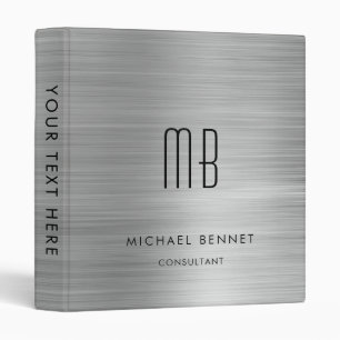 Elegant Solver Grey Metallic Monogram Business Binder
