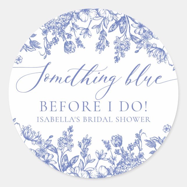 Elegant Something Blue Before I do Bridal Shower Classic Round Sticker (Front)