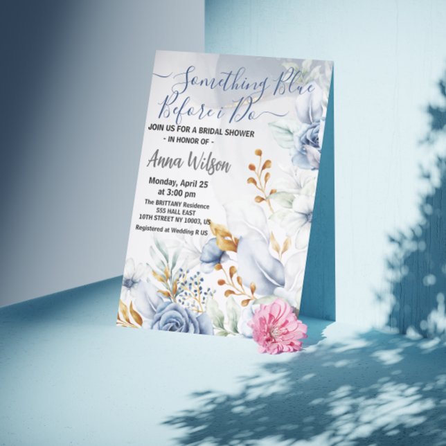 elegant Something Blue Before I do bridal shower Invitation (Something Blue Before I do bridal shower elegant watercolor flowers bride to be elegant calligraphy )