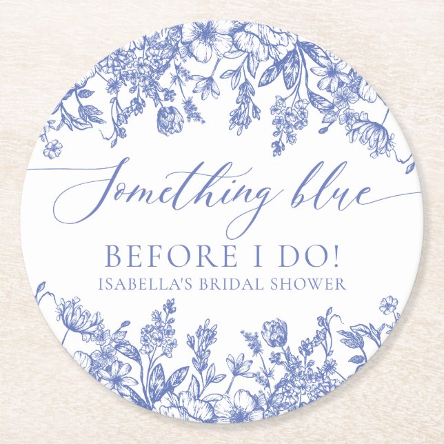 Elegant Something Blue Before I do Bridal Shower Round Paper Coaster (Front)