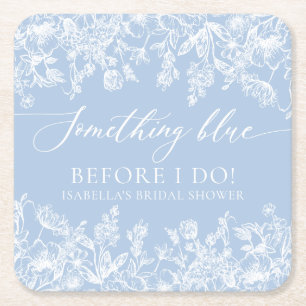 Elegant Something Blue Before I do Bridal Shower Square Paper Coaster