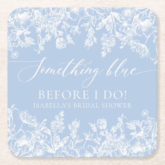 Elegant Something Blue Before I do Bridal Shower Square Paper Coaster (Front)