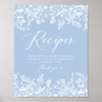 Elegant Something Blue Bridal Shower Recipe Card 