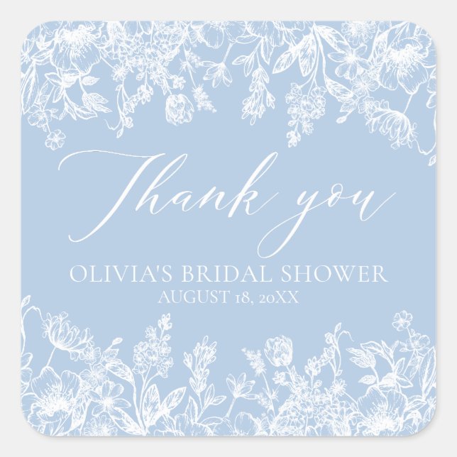 Elegant Something Blue Bridal Shower Thank You  Square Sticker (Front)