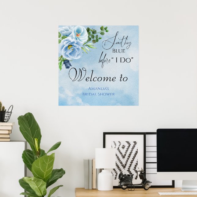 Elegant Something Blue Bridal Shower Welcome Poster (Home Office)
