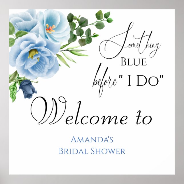 Elegant Something Blue Bridal Shower Welcome Poster (Front)