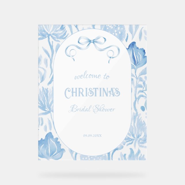 Elegant Something Blue Bridal Shower Welcome Sign (Front)
