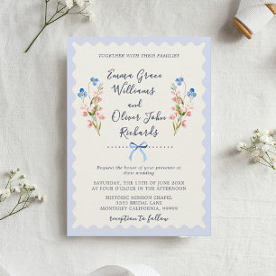 Elegant Something Blue Floral Bow Garden Wedding Invitation