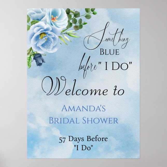 Elegant Something Blue Floral Bridal Shower Poster (Front)
