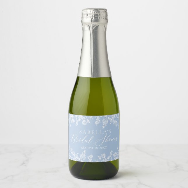 Elegant Something Blue Floral Bridal Shower  Sparkling Wine Label (Front)
