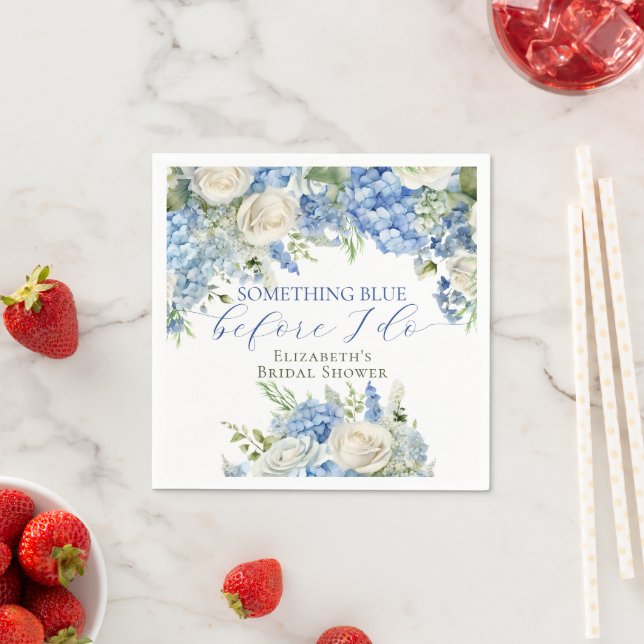 Elegant Something Blue Hydrangea Bridal Shower Napkin (Insitu)