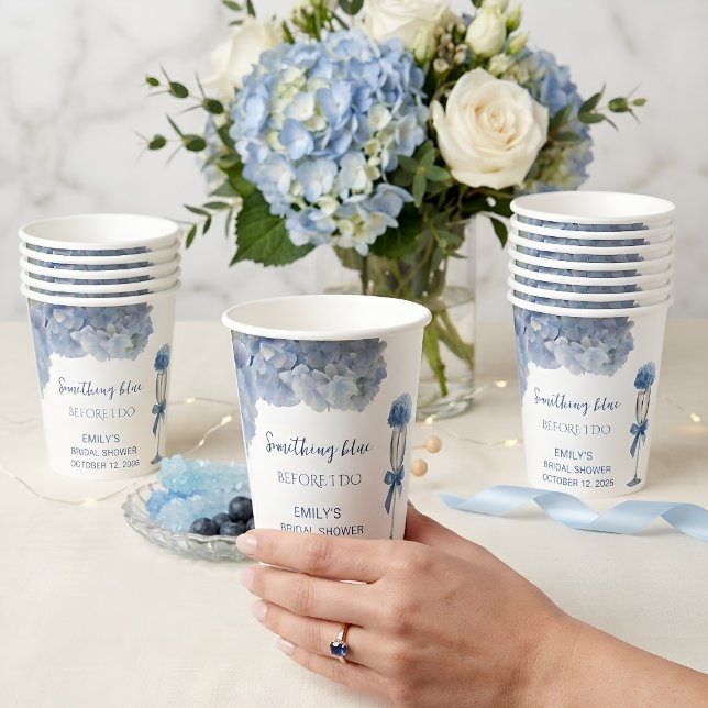 Elegant Something Blue Hydrangea Floral Drinkware Paper Cups (Creator Uploaded)