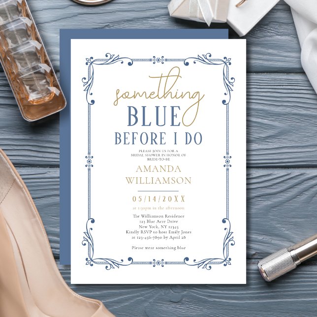 Elegant Something Blue Script Bridal Shower  Invitation (Creator Uploaded)