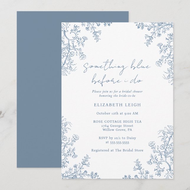 Elegant Something Blue Vintage Bridal Shower  Invitation (Front/Back)