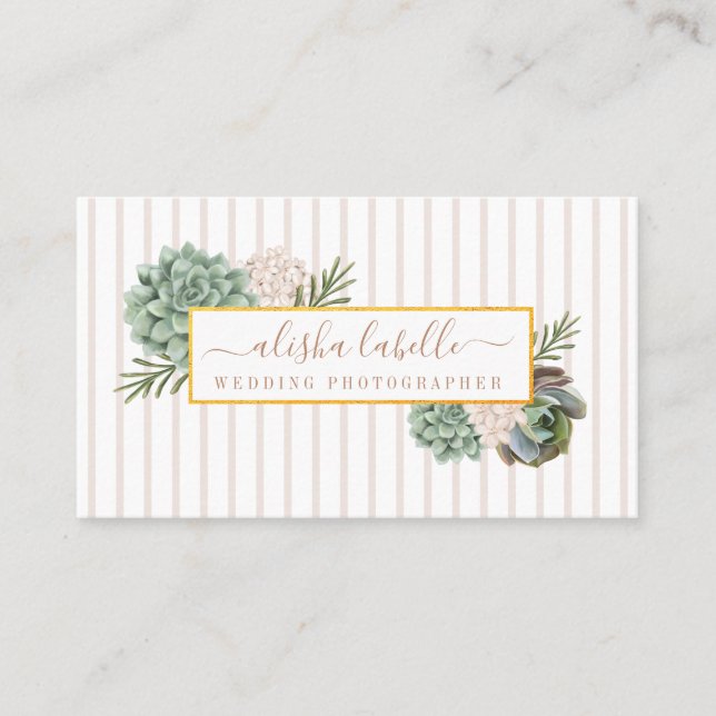Elegant Sophisticate Floral Foliage Frame & Stripe Business Card (Front)