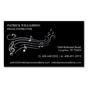 Elegant & Sophisticate Silver & Black Piano Music Magnetic Business Card