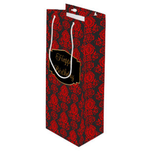 Elegant, Sophisticated Damask Personalized Wine Gift Bag