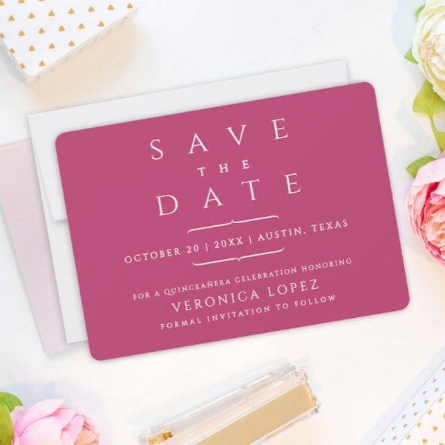 Elegant Sophisticated Dark Rose Mis Quince Años  Save The Date (Creator Uploaded)