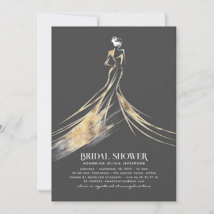 Elegant Sophisticated Gold and Grey Bridal Shower Invitation