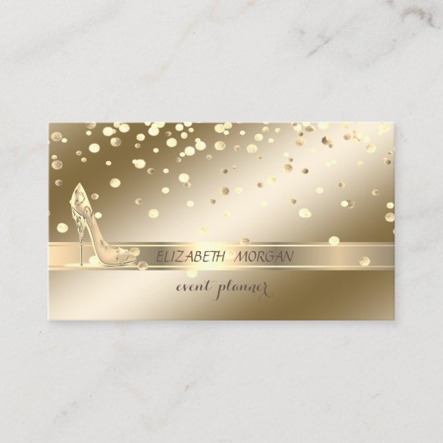 Elegant Sophisticated ,,Gold Confetti,High Heels Business Card (Front)