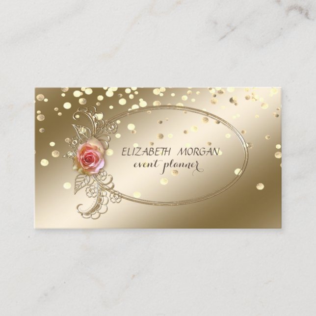 Elegant Sophisticated ,Gold Confetti,Rose Business Card (Front)