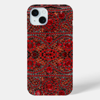 elegant sophisticated gold ruby red burgundy iPhone 15 mini case