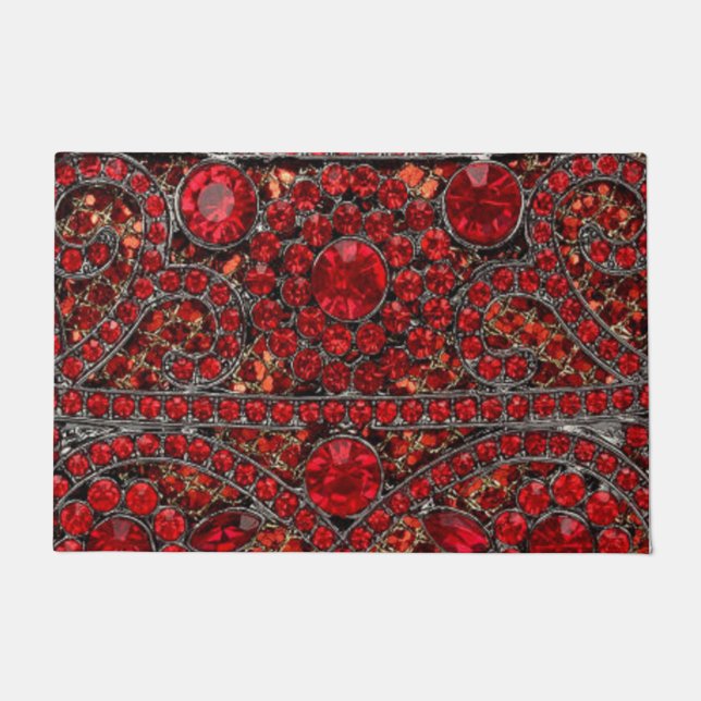 elegant sophisticated gold ruby red burgundy  doormat (Front)