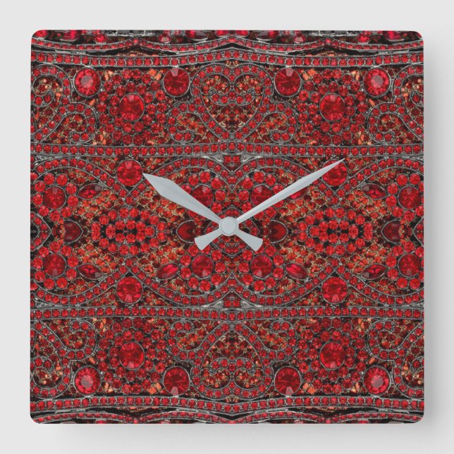elegant sophisticated gold ruby red burgundy  square wall clock (Front)