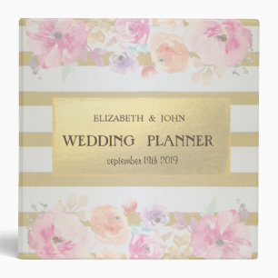 Elegant Sophisticated Gold Stripes Floral Wedding Binder