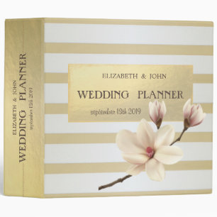Elegant Sophisticated GoldStripes Magnolia Wedding Binder