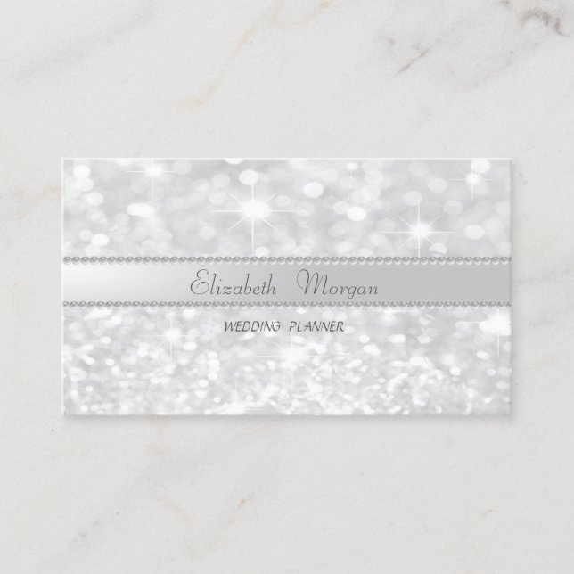 Elegant Sophisticated Modern Glitter Bokeh,Pearls Business Card (Front)