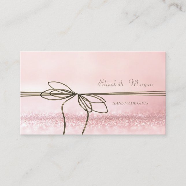 Elegant Sophisticated Modern Pink  Glittery,Bow Business Card (Front)