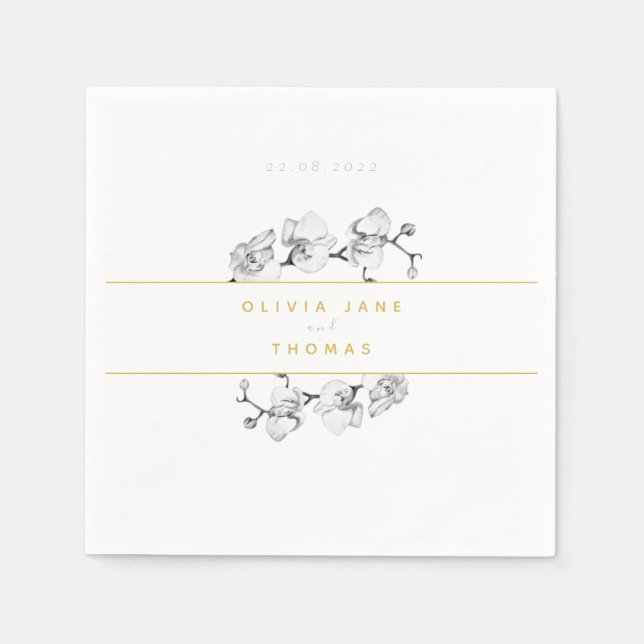 Elegant Sophisticated Romantic Floral Gold Wedding Napkin (Front)